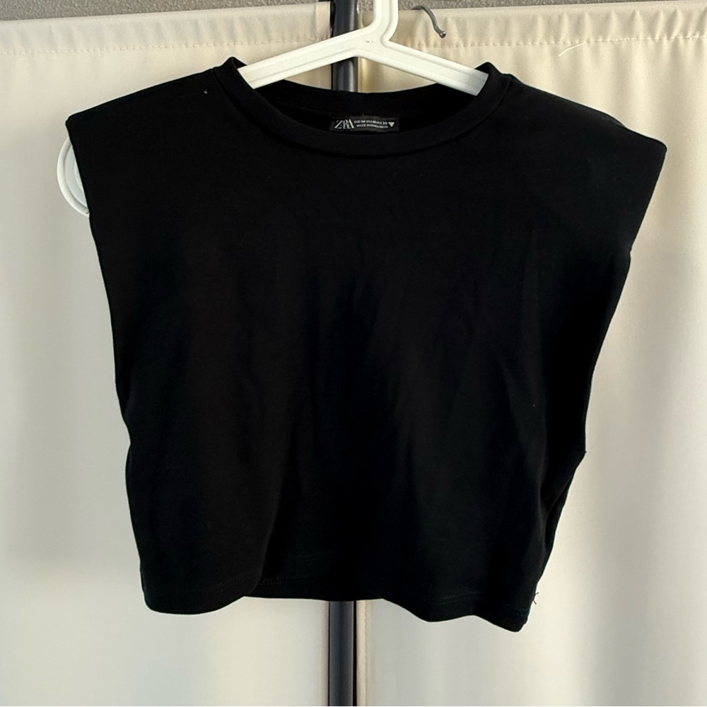 Zara Black Boxy Muscle Tee Crop